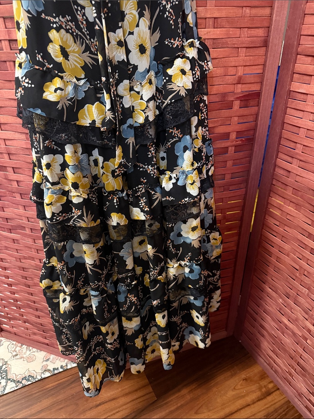 Ralph Lauren Black Maxi Dress with Yellow & Blue Floral Print - Picture 3 of 9